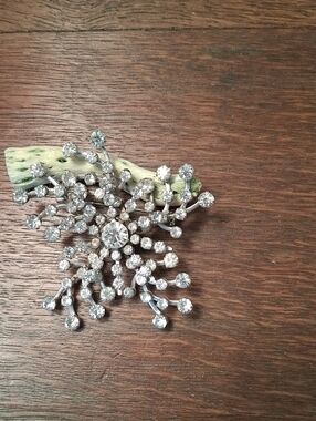 Silvertone Crystal Burst Brooch - Sparkling Clear Rhinestone Pin Some Tarnish